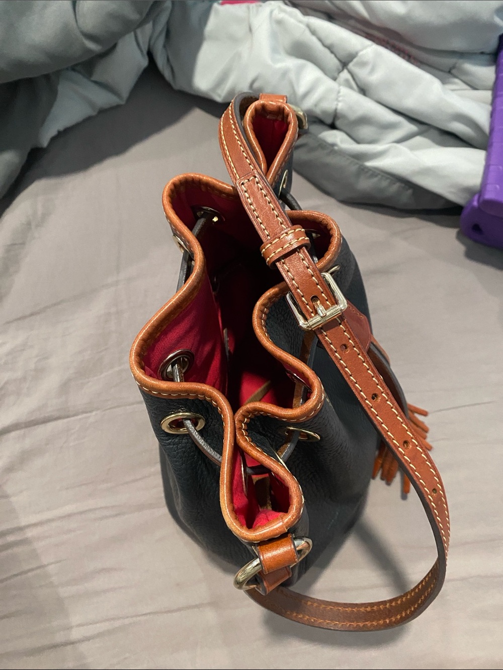 Dooney pebble leather bucket bag - Picture 2 of 14